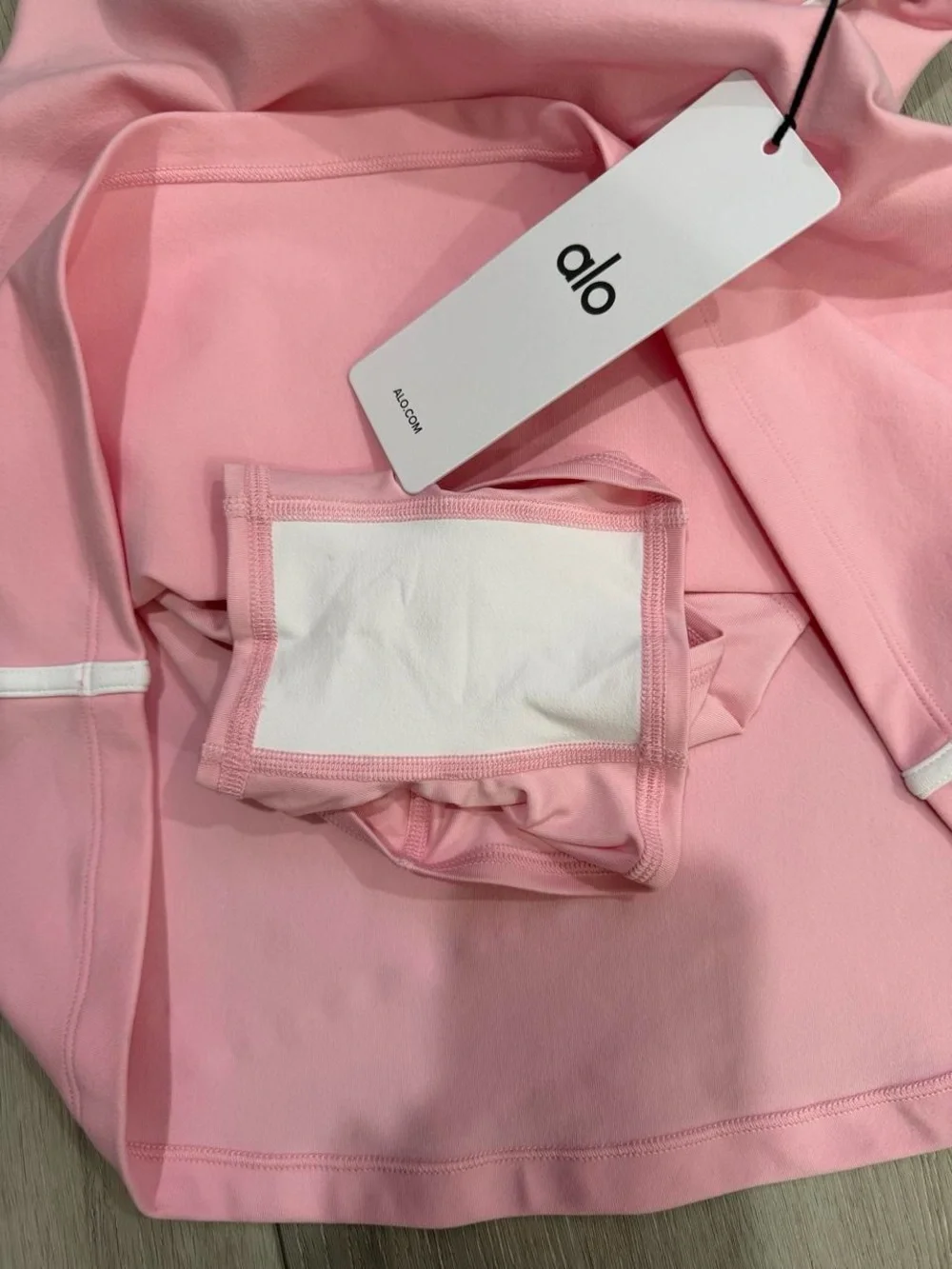 ALO Airbrush Streamlined Mini Dress in Pink Marshmallow with Contrast White Trim